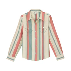 Wrangler Girl's Coral & Teal Stripe Shirt