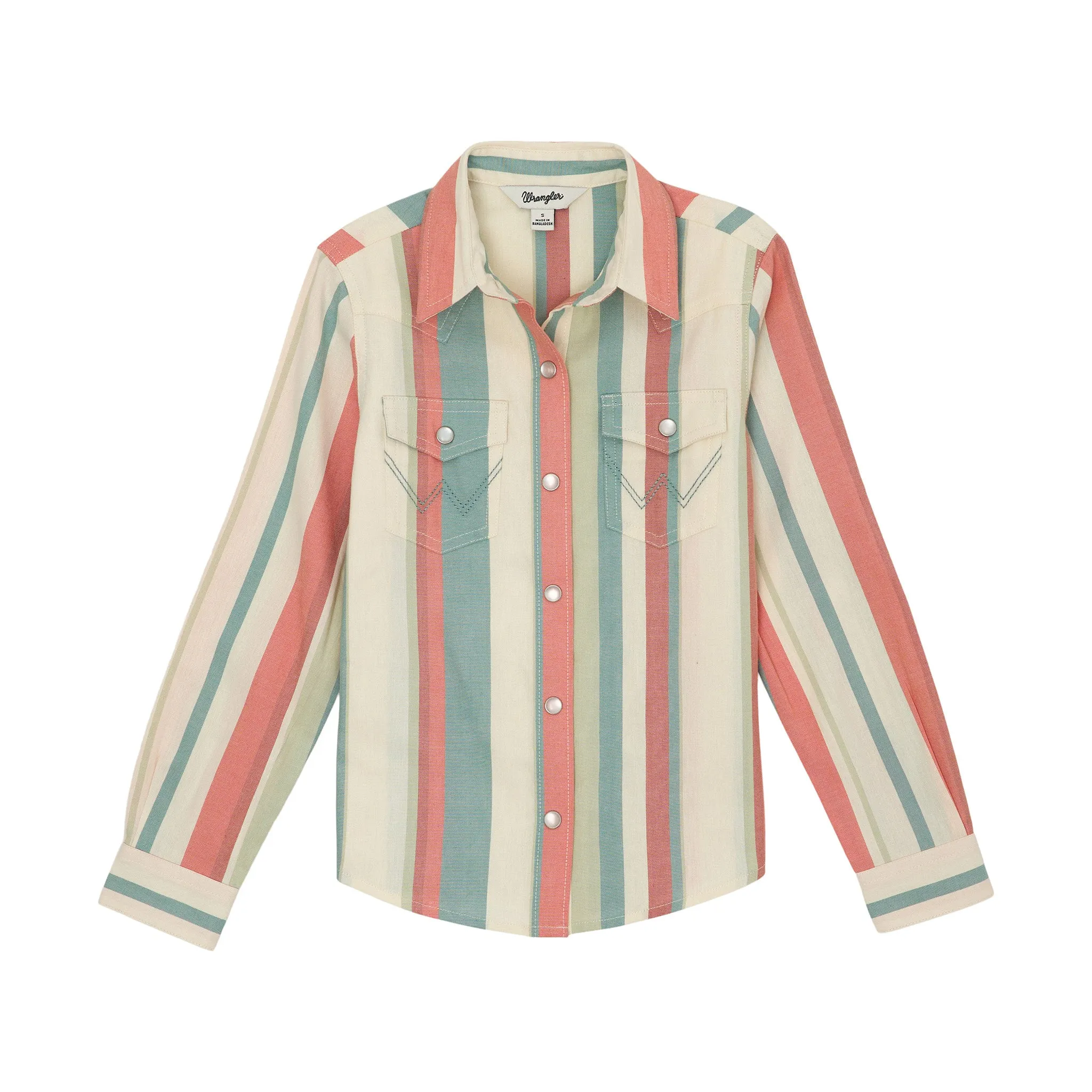 Wrangler Girl's Coral & Teal Stripe Shirt