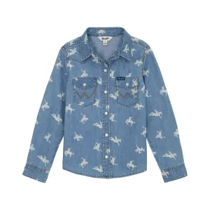 Wrangler Girl's Denim & White Bronc Long Sleeve
