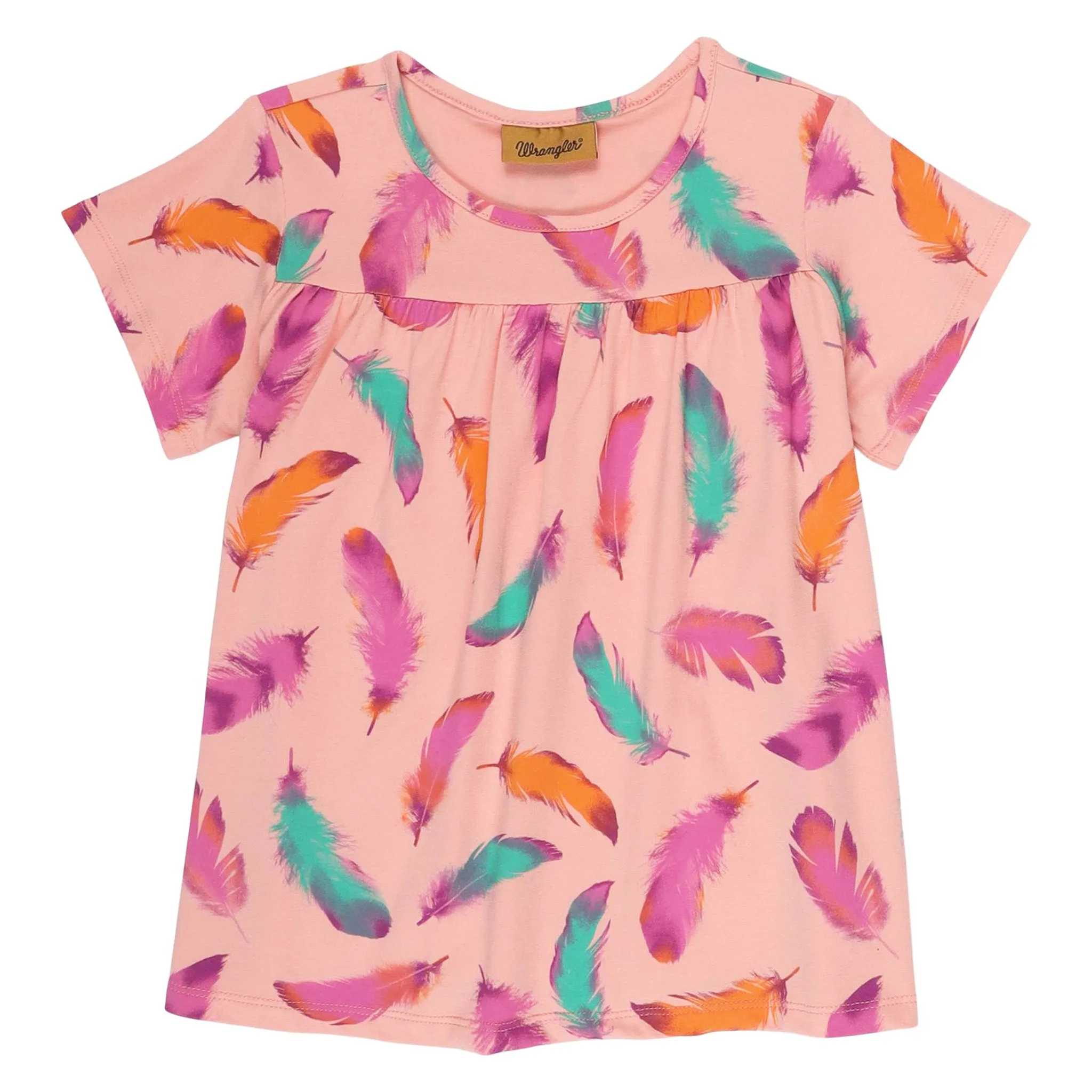 Wrangler Girl's Pink Multi Feather Short Sleeve Top