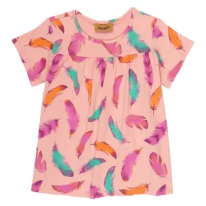 Wrangler Girl's Pink Multi Feather Short Sleeve Top
