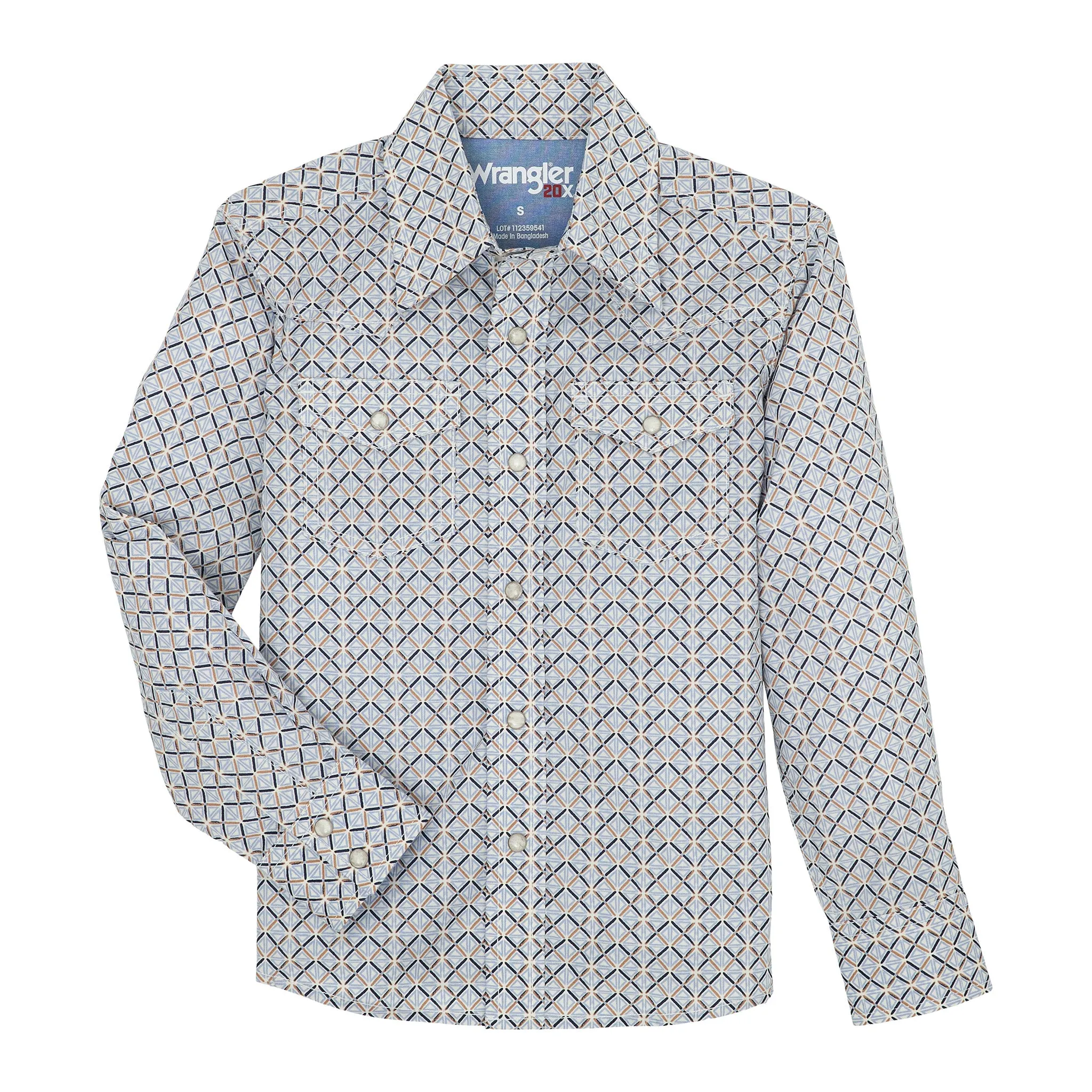 Wrangler Kid's Blue & Brown Geo Diamond Shirt